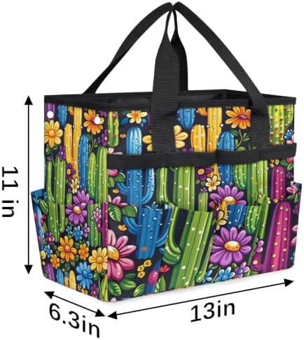 Colorful Cactus Flower Garden Tool Bag with Hard Bottom and 10 Pockets - Image 3