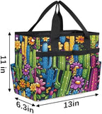 Colorful Cactus Flower Garden Tool Bag with Hard Bottom and 10 Pockets - Image 3