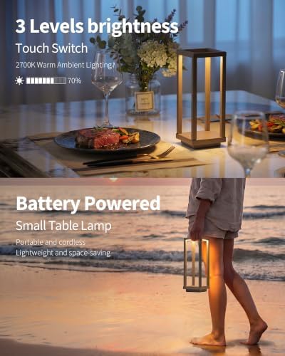 PUSU Cordless Waterproof Table Lamps Set of 2, Brown LED Outdoor Desk Lamp - Image 4