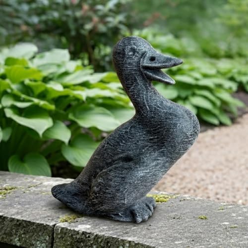 OLOMA Quacking Duck Concrete Garden Statue Outdoor Lawn Ornament Handmade Cement Goose Sculpture Yard Patio Flower Beds Pond Decor Farmhouse Garden Accent Weather Resistant Outdoor Decor by OLOMA