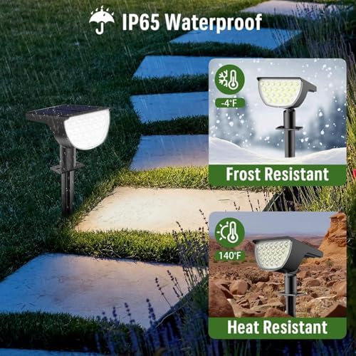 GKGG Solar Lights Outdoor Waterproof IP65, Solar Powered 76 LED 3 Lighting Modes Solar Spot Lights Outdoor for Yard Garden Landscape Pathway (White, 6 Pack) - Image 4