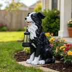 COWOS Solar Border Collie Dog Statue with Lantern, Resin Outdoor Garden Decor, Solar Powered LED Dog Sculpture for Patio Porch Yard - Image 3