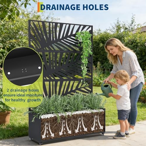 GarveeLife Metal Planter Box with Trellis and Wheels 71"x47"x16" - Image 6