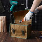 Tool Bag, Heavy Duty 16oz Waxed Canvas Tool Carrier, Multi-Purpose Tote Bag with 1 Large Capacity & 2 Side Pockets, Portable Tool Storage for Wrenches Chisels Scissors Hammer - Khaki - Image 7