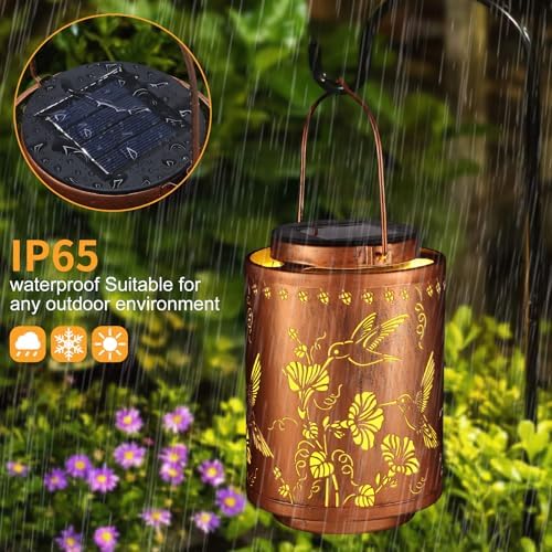 2 Pack Solar Lanterns Outdoor Waterproof Garden Decor Gifts for Women - Image 4
