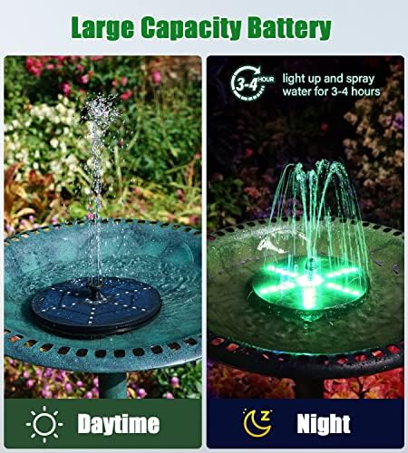 SZMP Solar Fountain with Colorful Star-Shaped Lights, 4W Bird Bath Fountain Pump with 4000 mAh Battery, 7 Nozzles & 4 Fixers, Solar Water Fountain for Garden, Pool, Pond, Outdoor(30 LEDs) - Image 4