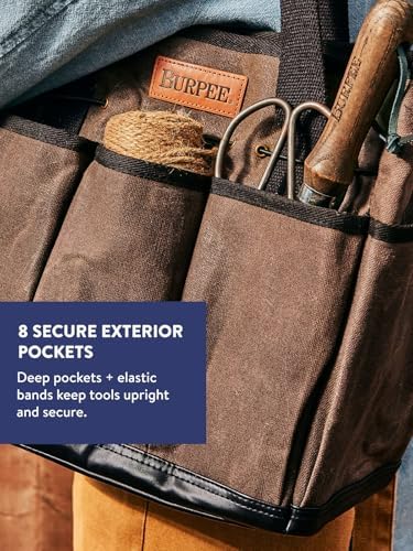 Burpee Waxed Canvas Garden Tool Tote | Heavy-Duty Tote Bag Storage Organizer for Gardening Tools | Great Gift for Gardeners | Canvas Tote Bag Caddy 8 Exterior Pockets for Tool Storage, 12" H x 14.5" W - Image 3