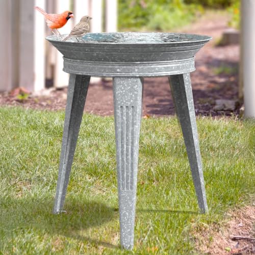 Panacea Galvanized Metal Outdoor Bird Bath, 2 Inch Bird Bath Bowl and 3 Legged Bird Bath Stand for Patio and Deck, Vintage Backyard Accessories, Gray - Image 2