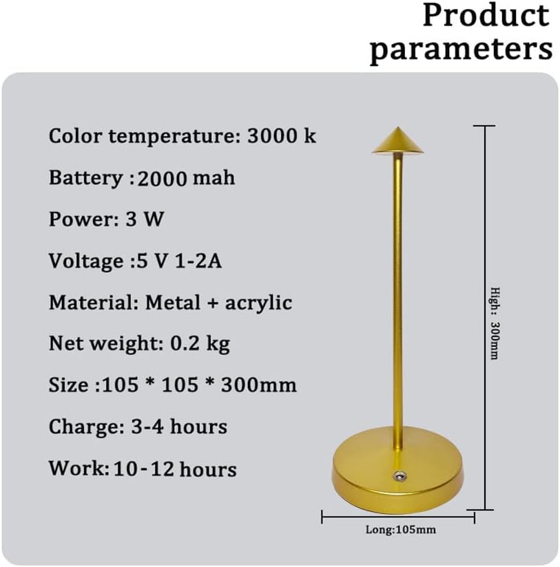 2 PACK Cordless Lamps,Battery Rechargeable Table Lamp,Portable Lamps,2 Level Brightness Dimmable Night Light,Minimalist Design,Cordless Table Lamps for Living Room/Restaurant/Couple Dinner(Gold) - Image 3