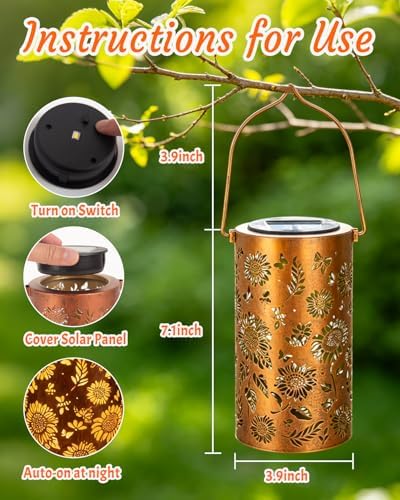 ANYTALK 2Pack Sunflower Solar Lanterns Outdoor Waterproof, Birthday Gifts for Women Mom Grandma, Hanging Solar Lights for Yard, Patio, Porch, Garden Decor - Image 4