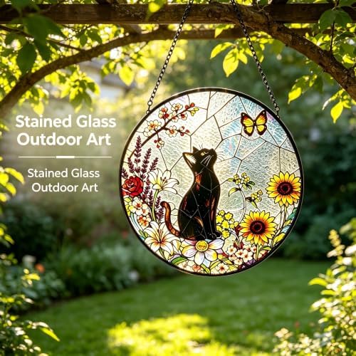 Larger 12-in Black Cat Suncatcher Stained Glass Window Hanging Sun Catcher - Image 2