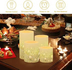 Flameless Candles Battery Powered LED Pillar Candles Tealights with Remote Timer Color Changing Control for Indoor Outdoor Home Tabletop Decoration Set of 4, Daisy Floral Green - Image 3