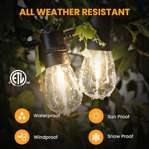 Yusist 104FT(98+6) Solar String Lights Outdoor Waterproof, Solar Powered Patio Light with 30+2 Dimmable S14 Edison Bulbs Shatterproof & Remote Control, Solar String Lights for Outside Garden Backyard - Image 4