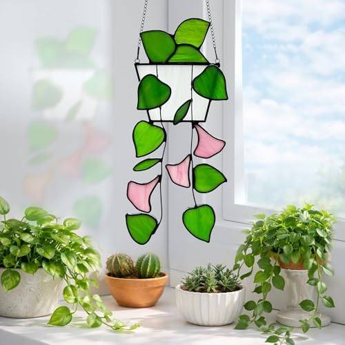 Plant Stained Glass,Stained Glass Window Hanging,Real Handmade Suncatcher,Artificial Green Plants Decor for Women Mom Grandma Plant Lovers,Sun Catcher for Home Windows - Image 4