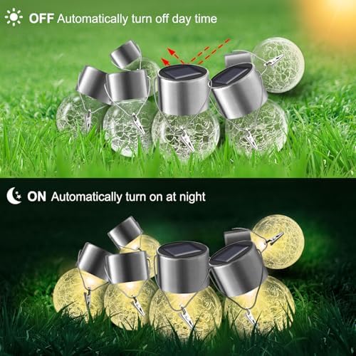 Solar Lights Outdoor Hanging Decorative Globe 24 Pack, Waterproof Solar Lantern with Handle and Clip, Solar Powered Glass Ball Lights for Garden Yard Fence Tree Umbrella Holiday Décor, Warm White - Image 4