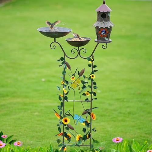 52.4" H Metal Bird Bath with Trellis for Outdoor,Bird Feeder and Metal Bird Houses,Garden Plant Support,4-in-1,Doubles As The Climbing Plant,Garden Yard Decor - Image 6