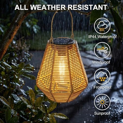 pearlstar Solar Lanterns Outdoor Waterproof Rattan Hanging or Table Lights - Image 5
