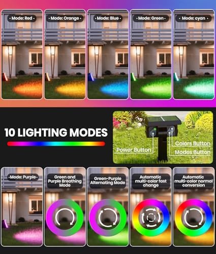 ALFIOT Solar Spot Lights Outdoor, 4 Pack, 10 Modes, Multicolor, IP65 - Image 2