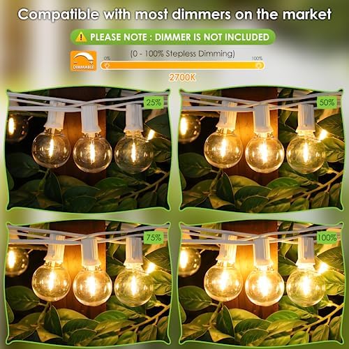 Mlambert 300Ft(3x100Ft) LED Outdoor String Lights Dimmable Waterproof G40 Globe Patio Lights with 150+7 Warm White Bulbs for Bistro Outside-White Cord - Image 3