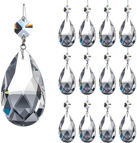 12pcs 63mm Clear Teardrop Crystal Chandelier Prisms Replacement Parts, Hanging Glass Beads for Chandelier Decoration,Suncatcher Fengshui Decoration (Clear Beads with Silver Plated Pin, 63mm(2.5")) by KINGSCRYSTAL