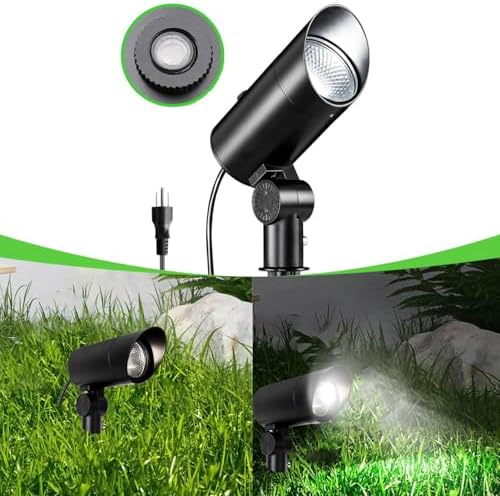 30W Outdoor Spot Lights Dusk to Dawn 120V Outdoor LED Spotlight Plug in with Photocell Sensor 5000K Waterproof Bright Flag Pole Light for Yard Tree Garden Landscape Lighting with Stake 6FT Cord by EAGLOD