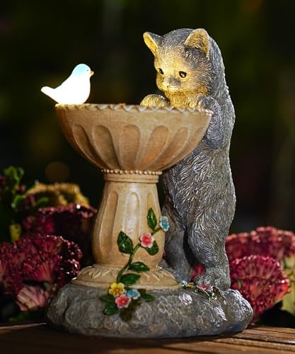 Nacome Solar Cat Statues for Garden Decor: IP65 Waterproof Resin by Nacome