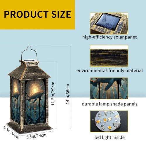 Solar Lantern Surreal Ocean Whale Stained Outdoor Waterproof Garden Hanging Lantern Solar Powered Lighting Outside Solar Light for Patio Yard Camping, Gifts for Women Mom - Image 2