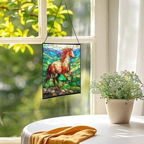 Roan Appaloosa Horse Walking Across Stony Ridge Square Suncatcher – Stained Glass Style Window Panel with Pastoral Scene, Custom Decorative Hanging Art for Equestrian Home, Christmas kdIaAx - Image 3