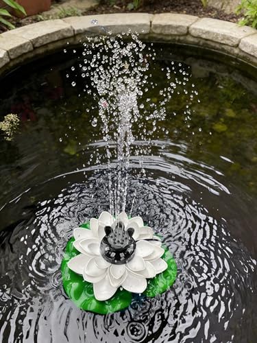 Solar Fountain Pump with 5000mA Battery Backup,Pond Pumps,Solar Bird Bath, Lily Pads for Ponds,9W Solar Panel,Pond Plants，Water Garden (White) - Image 2