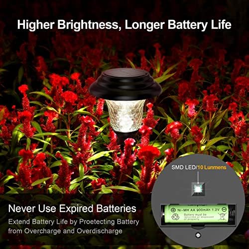 Glass Solar Lights Outdoor waterproof, 4 Pack Super Bright Solar Pathway Lights, Up to 12 Hrs Long Last Auto On/Off Garden Lights Solar Powered, Stainless Steel LED Light For Yard Landscape Cool White - Image 4