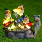 Upgraded Size Solar Garden Outdoor Statues Gnome Turtle Three Gnomes Having Party on Turtle with 7 LED Lawn Decor Outside Decorations for Patio, Balcony, Yard Ornament Unique Garden Gift - Image 4