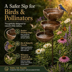 Rain Catcher Bird Bath Tiered, 3-Tier Metal Rain Water Bird Bath Garden Stake, Cascading Water Bowls Attract Hummingbirds, Birds, Butterfly for Yards Lawns Gardens (Copper) - Image 4