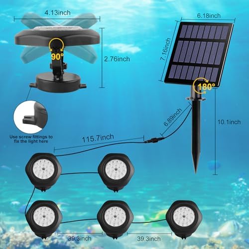 Solar Pond Lights, 18 LED Super Bright RGB LED Underwater Spotlights Color Changing Submersible Pond Light IP68 Waterproof Fountain Lights for Fish Aquarium Tank Garden Yard Pool (5-in-1) - Image 6