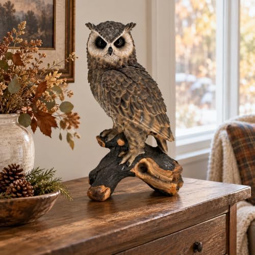 18.98" Realistic Owl Garden Statue, Resin Bird Deterrent, Brown Yard Decor by Guioiby