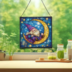 Crescent Moon Gnome Stained Glass Suncatcher – Square Hanging Window Panel for Home or Greenhouse – Whimsical Glass Art Gift for Garden Lovers, Christmas, Halloween, Father Days P5Mysc - Image 2