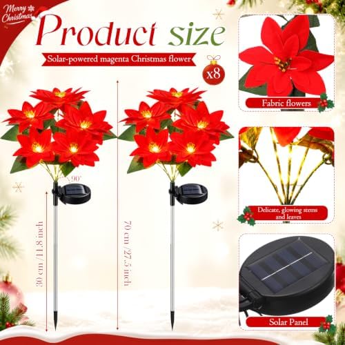 8 Packs Solar Christmas Flower Lights 27.56'' Garden Decor - Image 3
