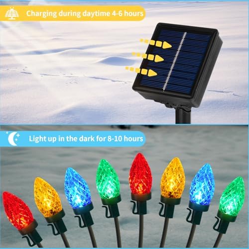 C7 Solar Christmas Decorations Outdoor, Vintage Solar Pathway Stake Lights - Image 4