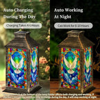 Solar Lantern Vibrant Stained Glass Dove Radiant Colors Abstract Design Garden Hanging Lantern Waterproof Solar Powered Lighting Outdoor Table Lamp for Deck Yard Camping Patio Christian Decor - Image 4