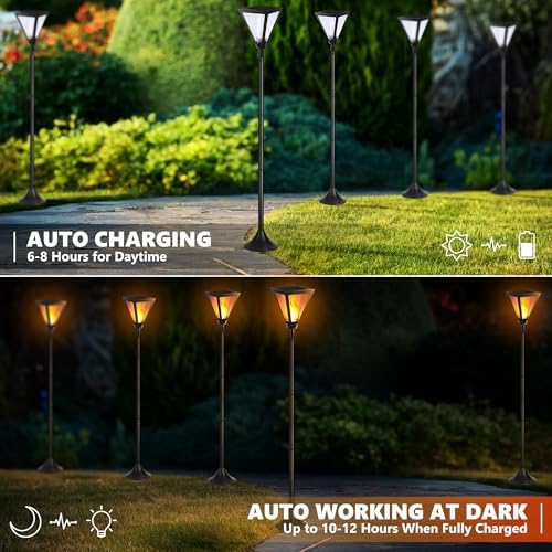 iBaycon 2 Pack 55in Solar Flame Post Lights Outdoor Landscape Pathway Lamp - Image 3
