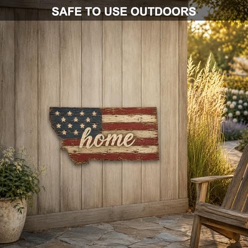 Montana "Home" State Shape Sign — Vintage American Flag Wall Decor — UV-Printed Aluminum (Not Real Wood) — Patriotic State Pride Art for Indoors & Outdoors — Made in USA - Image 4