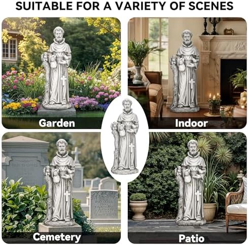 St Francis Garden Statue Outdoor, 31 in Catholic Patio Decor - Image 6