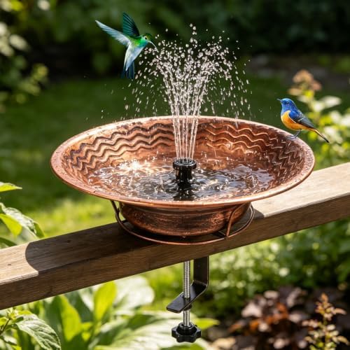 Deck Mounted Bird Bath with Railing Clamp, Solar Bird Bath Fountains - Image 4