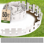 50FT Garden Edging Border, 4.5in White Picket Fence, 90 Flexible Stakes by Unknown