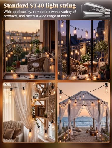 GOOTHY 20Ft Outdoor String Lights with 22 Edison Bulbs(2 Spare), 7W E17 Intremediate Base ST40 Vintage Outdoor Patio Lights Waterproof UL Listed for Bistro Garden Backyard Party Wedding Decor-Black - Image 6