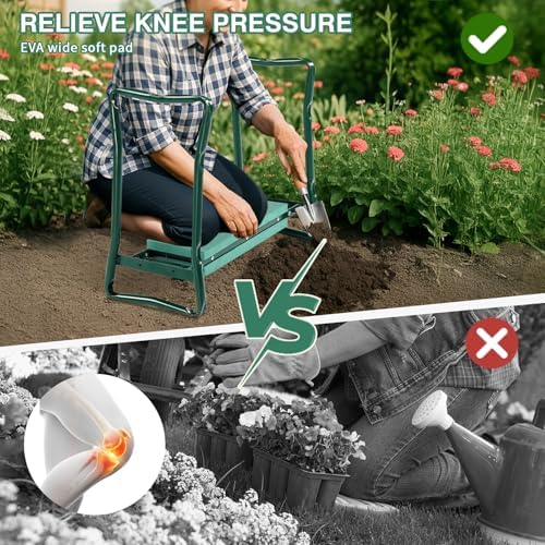 VINGLI 24in Foldable Garden Kneeler and Seat with Tool Pouch, 2-in-1 Function Portable Thicken Soft Kneeling Pad Garden Stool for Backyard, Green, Gifts for Garden Enthusiasts - Image 6