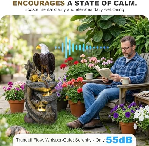 Bald Eagle Outdoor Fountain, 40.5" H Large Cascading Waterfall Feature - Image 7