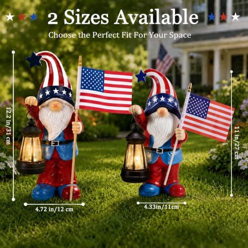 Nacome Solar Patriotic Gnomes Statues with Flag for Garden Decor - Image 4