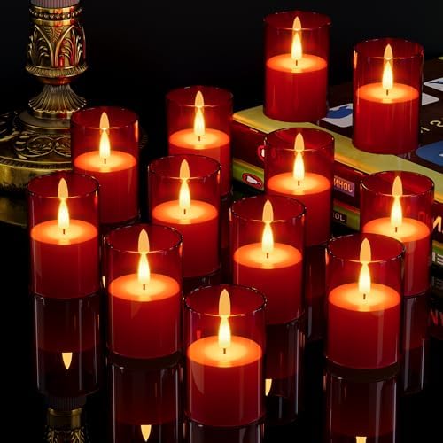 12Pack Flameless LED Candles with Timer, Battery Operated, Red, 2"x3" by VIODAIM