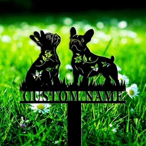 Custom French Bulldog Garden Plaque，Personalized Iron Metal Yard Sign with Name, Insert Stake for Lawn Patio Decor,Gifts for Women/Men/Dog Lovers by Custom