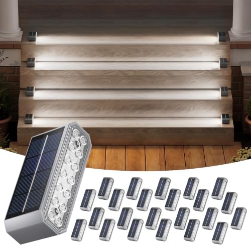 NIORSUN Solar Step Lights, 24 Pack Outdoor Horizontal Lights for Steps, Deck, Stairs, Dock & Pathway - Bright 6000K Cool White, Auto On/Off, IP67 Waterproof by NIORSUN